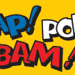 a yellow background with the words "zap!" (in blue), "pow!" (in white), "bam!" (in red) on it.