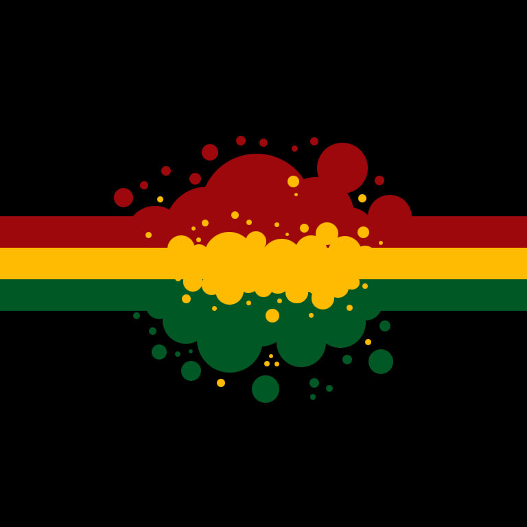 a red/gold/green horizontal stripe across a black background, with a paint splash in the middle of the image.